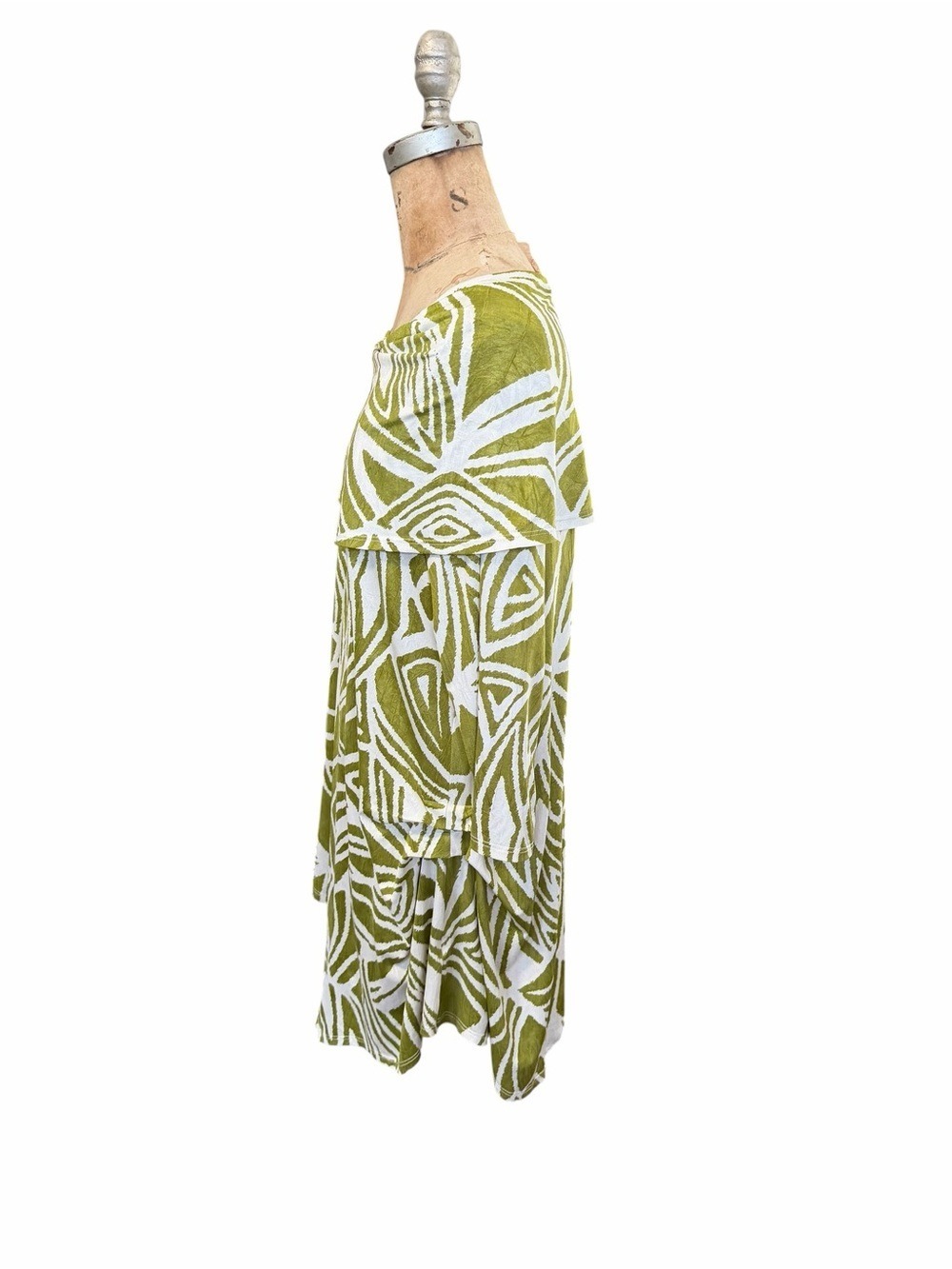 IC By Connie K. Olive Green & White Floral Cowl Tunic Shark Bite Hem Lagenlook L - Picture 4 of 6